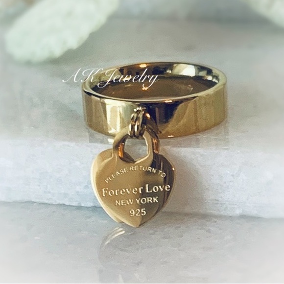 Jewelry - 💎18k Dangle Heart RING, Please Return to words, 2 Hearts